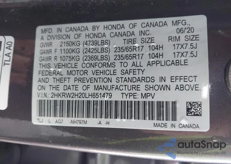 2020 Honda Cr-V Lx from USA, damaged, VIN 2HKRW2H20LH651479